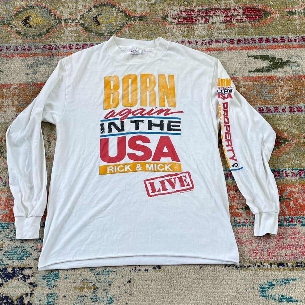 Vintage Born Again In The USA Rick and Mick Live 1980s Long Sleeve tee top